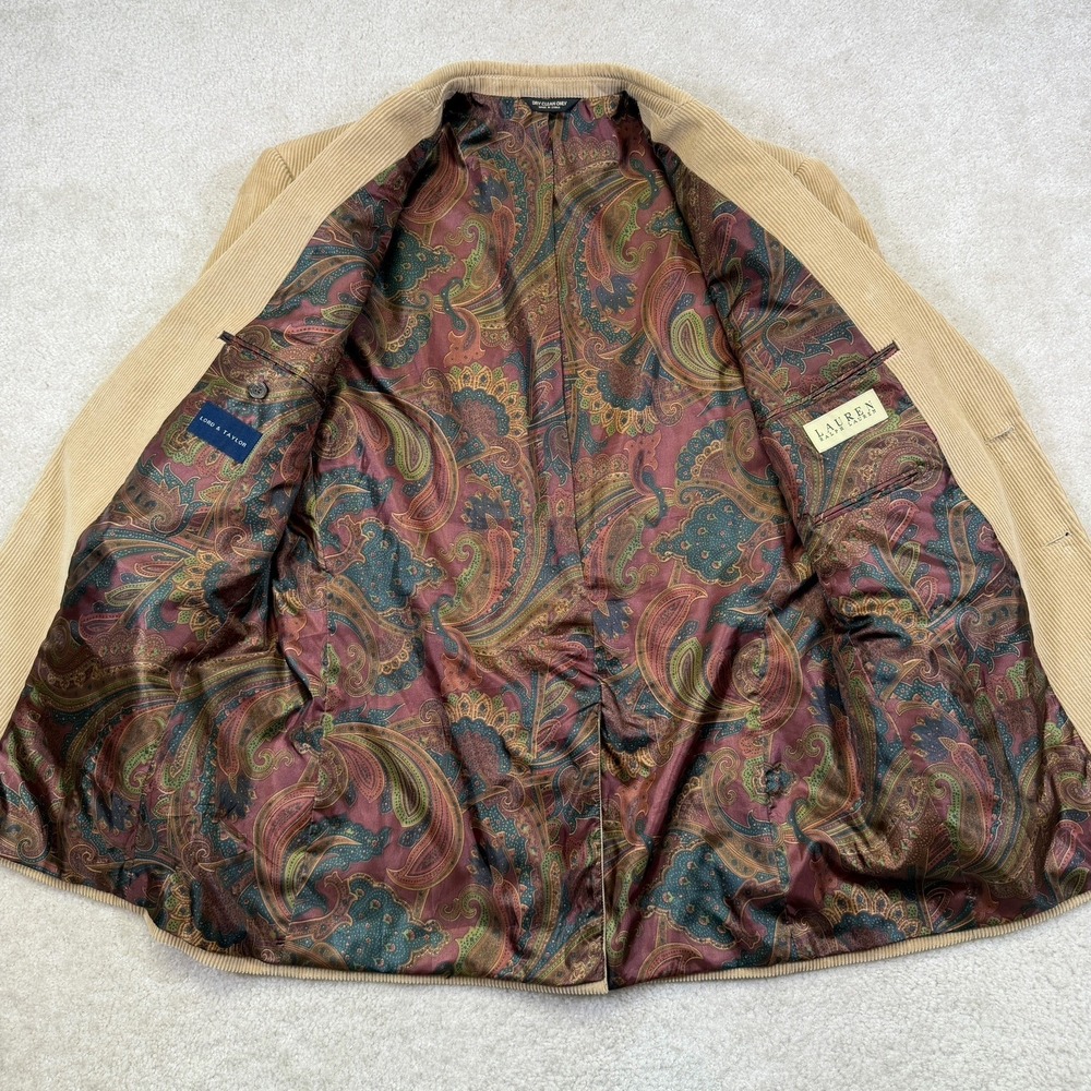 Vintage Lauren Ralph Lauren Corduroy Blazer 43 Regular Light Brown Tan 2 Button - Picture 10 of 10